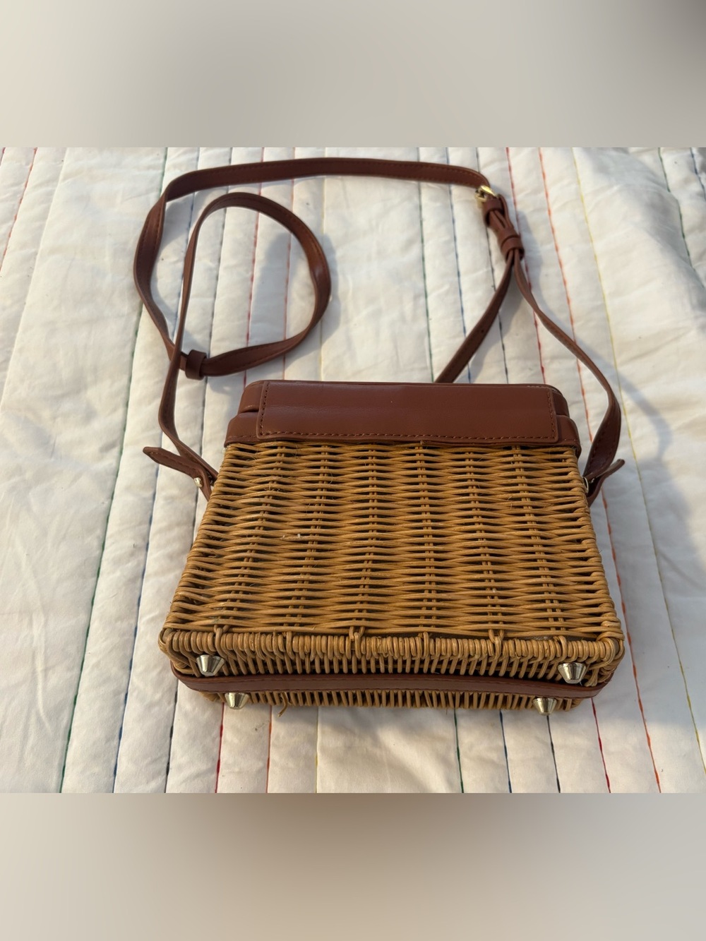 Zara Tan Woven Crossbody with Brown Leather Trim - Picture 8 of 9